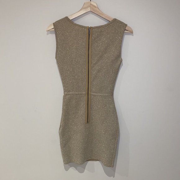 bcbg maxazria Gold Square Neck Sparkly Bodycon Mini Dress XS - Picture 9 of 13